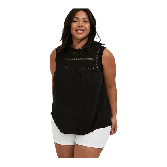 torrid Tops - Torrid Black Textured Crochet Inset Tank - Size 5